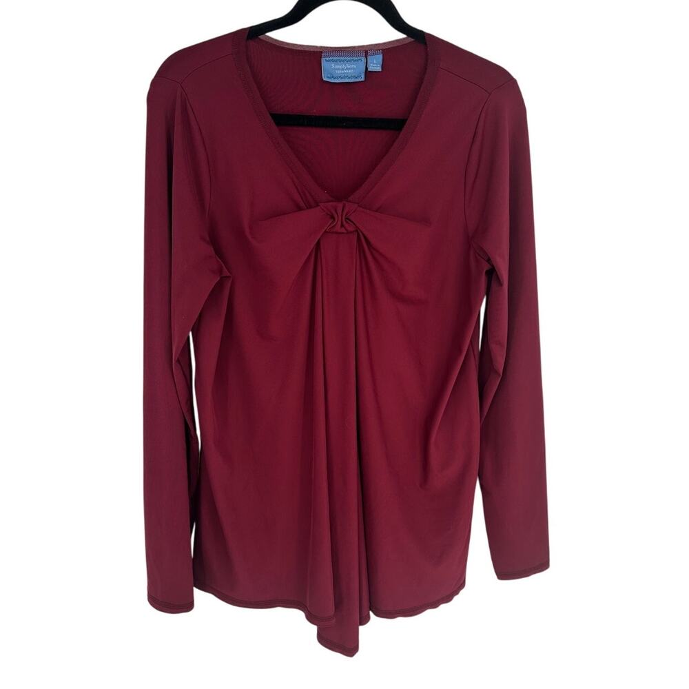 Simply Vera Vera Wang Burgundy Twist Front Blouse Long Sleeve V-Neck Office L